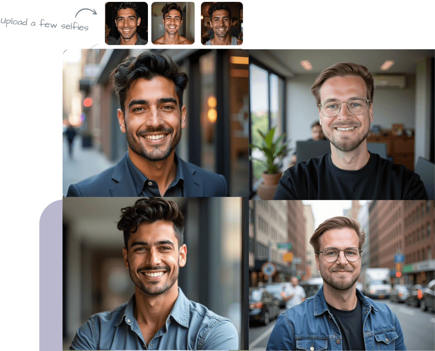 Before and after photos of a man that used Headshot Generator AI to generate his headshots