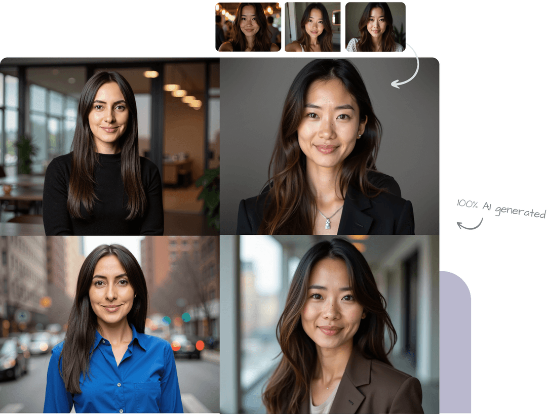 Before and after photos of a woman that used Headshot Generator AI to generate her headshots