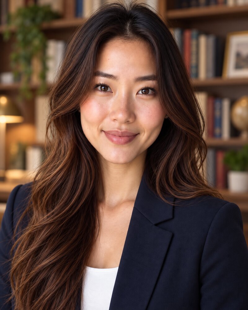 Headshot on a bookshelf background