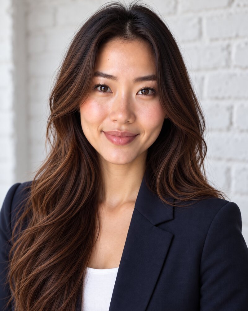Headshot on a white brick background