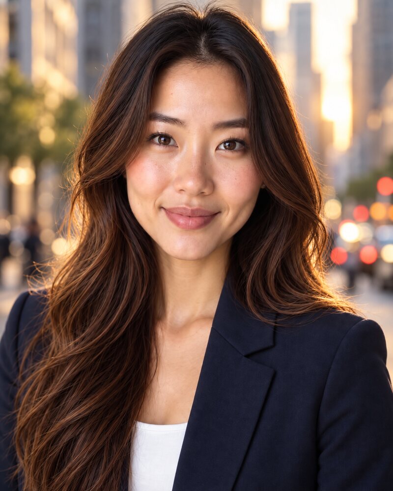 Headshot on a city street background