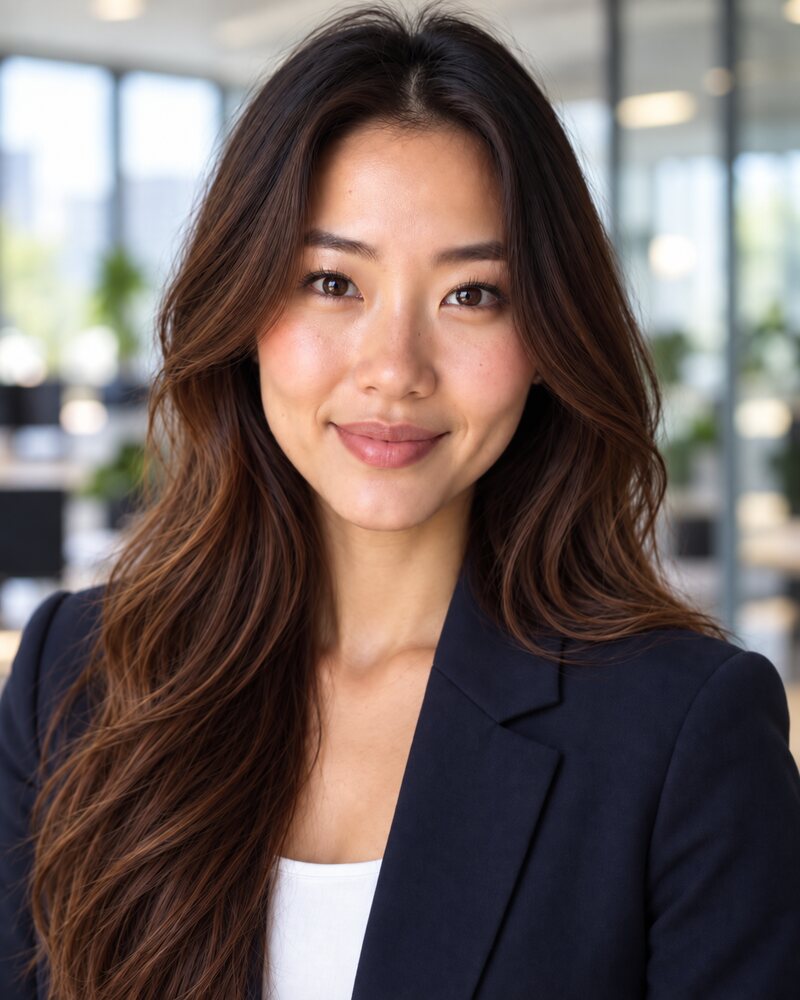 Headshot on a blurred office background