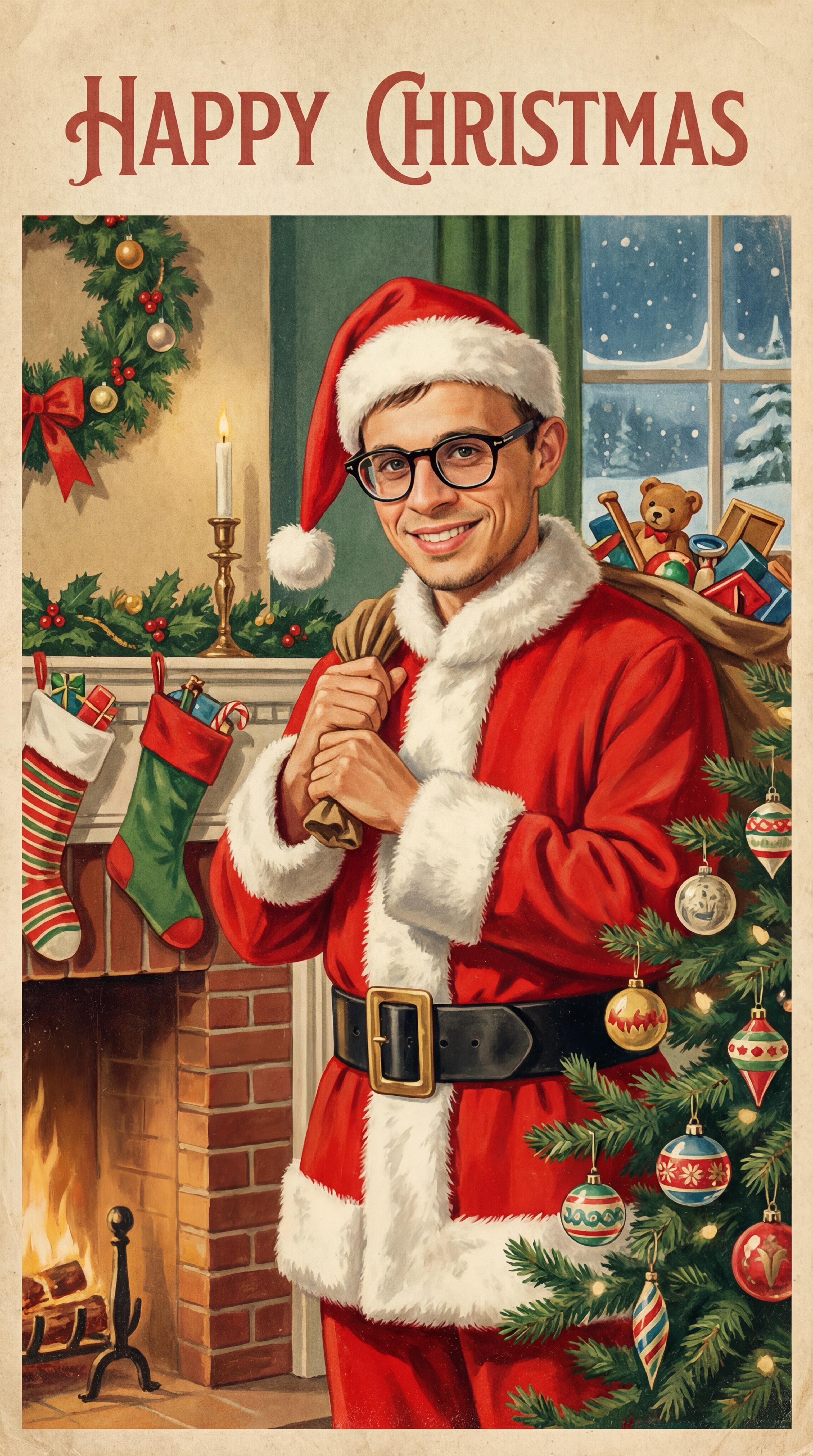 Happy Christmas vintage post card illustration