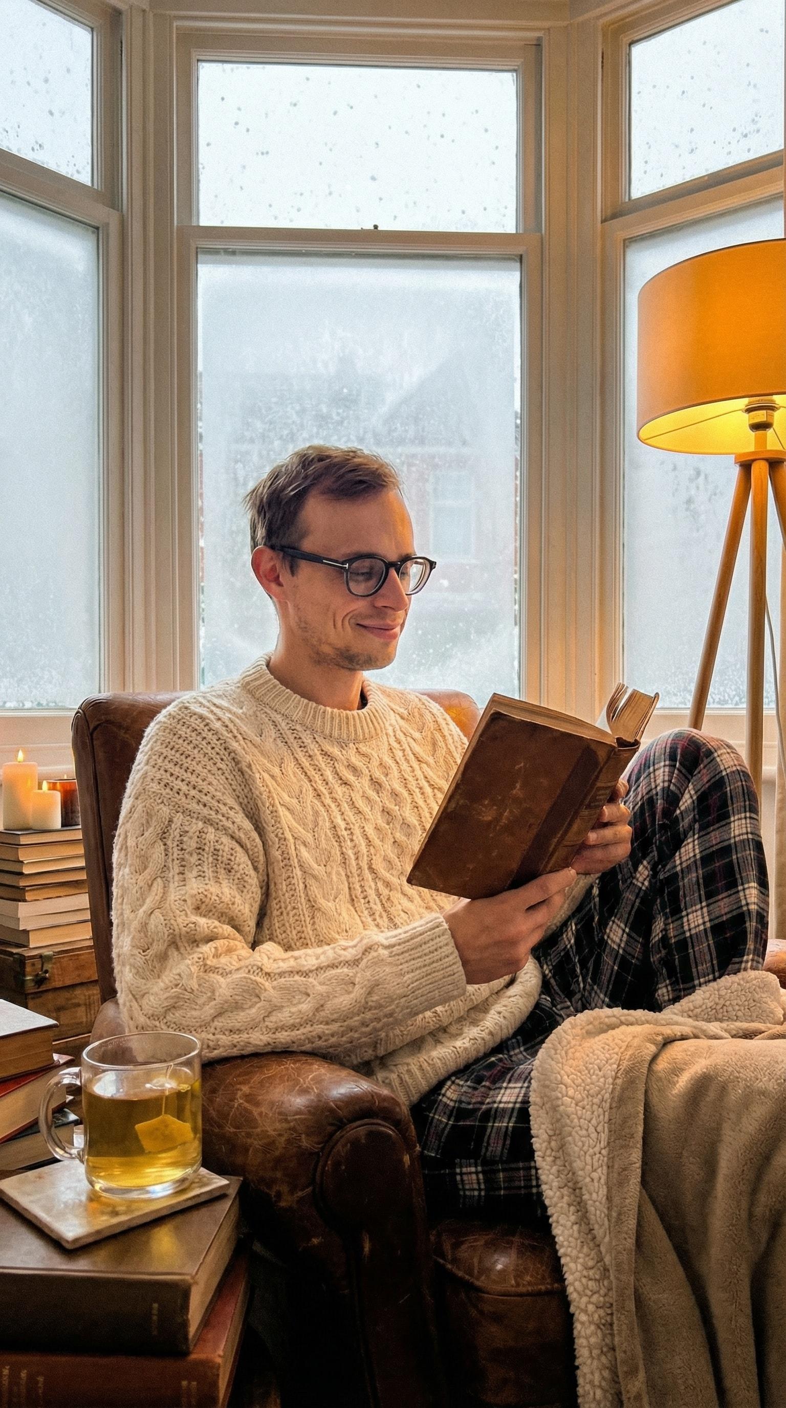 Cozy reading nook portrait on a