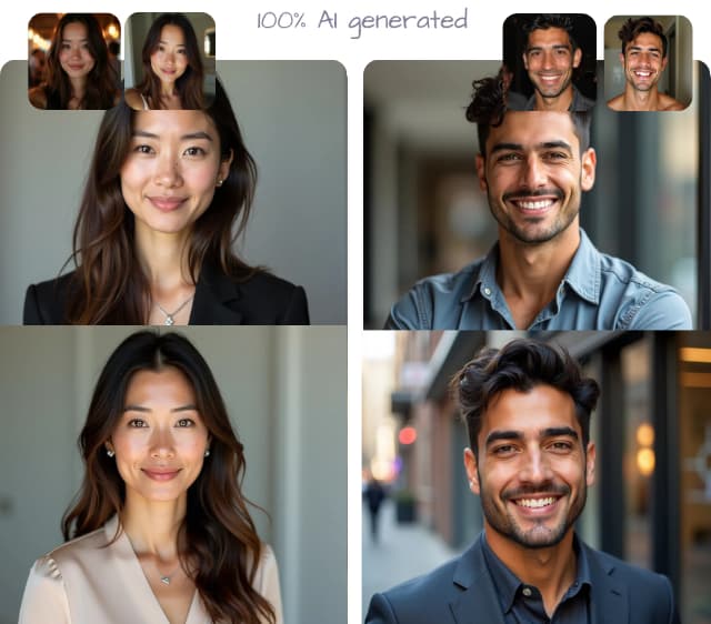 Professional AI-generated headshots showing a man and woman in business attire